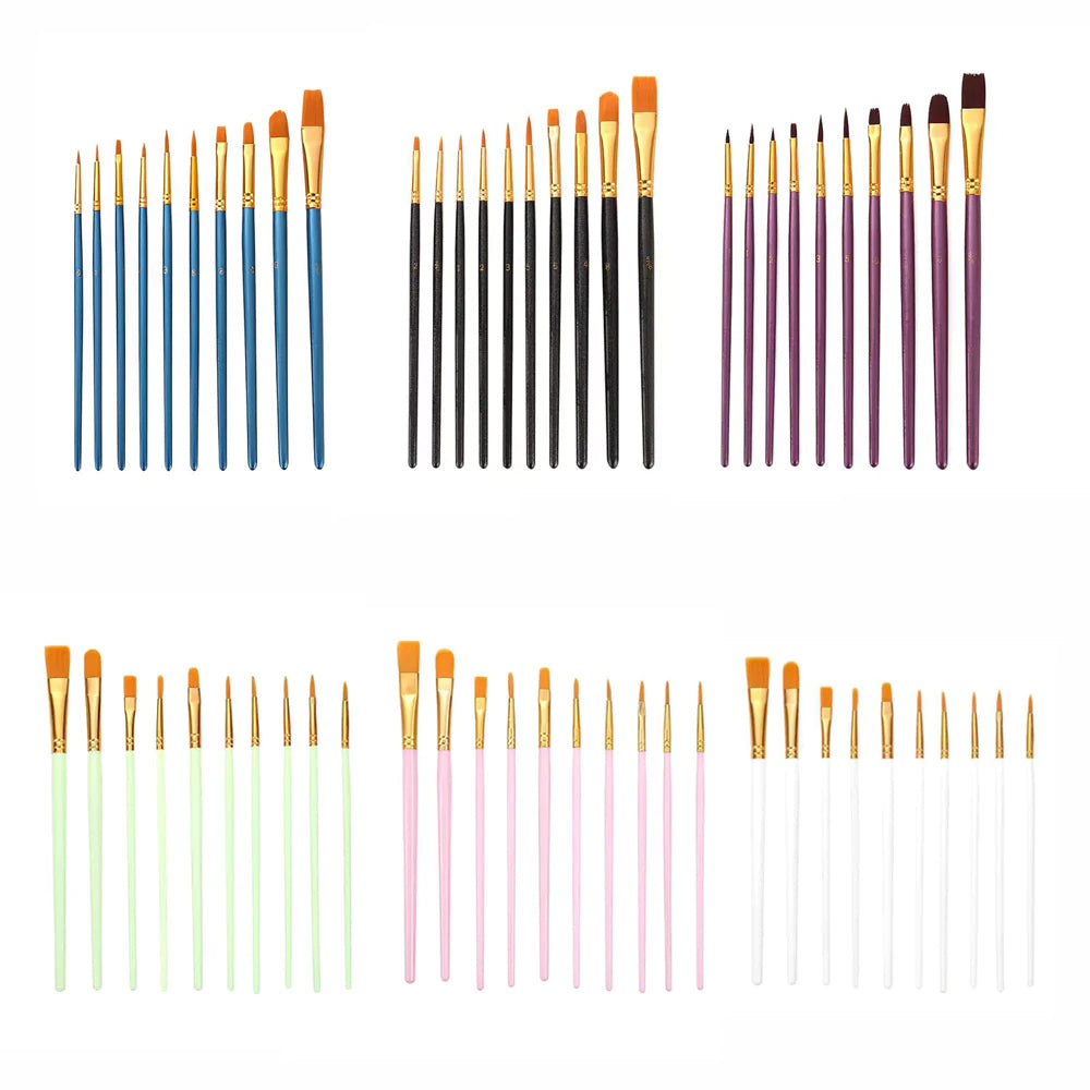 10 Brushes for Acrylic Paint - Different Sizes and Shapes