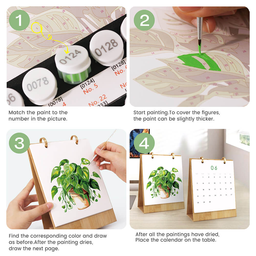 2026 Desk Calendar Paint by Numbers | Green Potted Plant