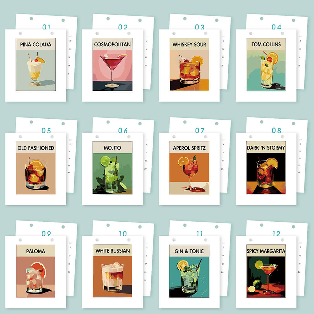 2026 Desk Calendar Paint by Numbers | Luxury Cocktails