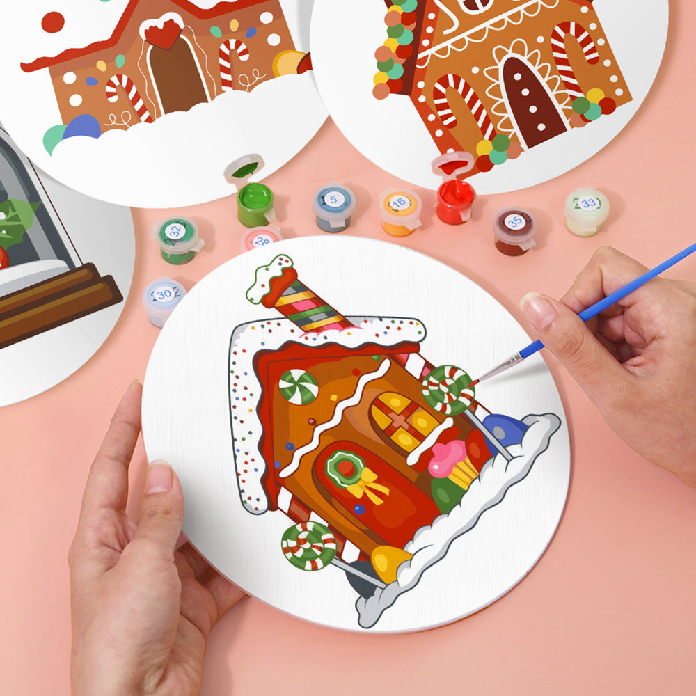 4Pcs Cartoon Christmas Castle Placemats Paint by Numbers