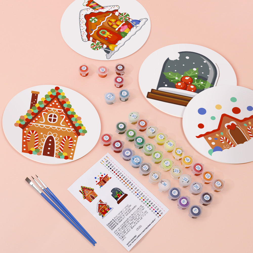 4Pcs Cartoon Christmas Castle Placemats Paint by Numbers