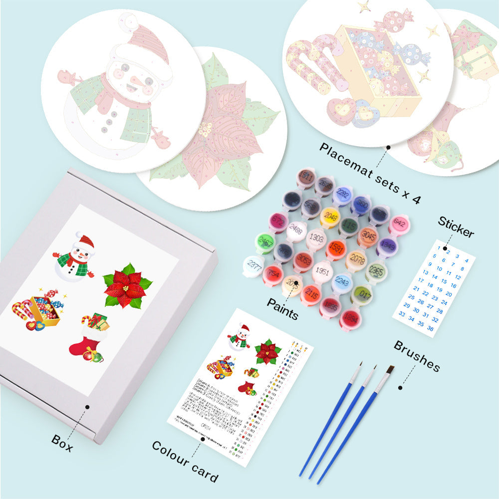 4Pcs Christmas Candy and Gift Placemats Paint by Numbers