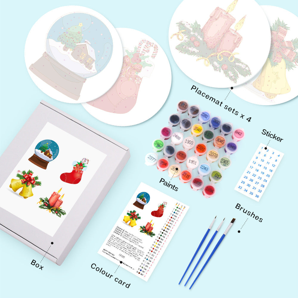 4Pcs Christmas Decorations Placemats Paint by Numbers