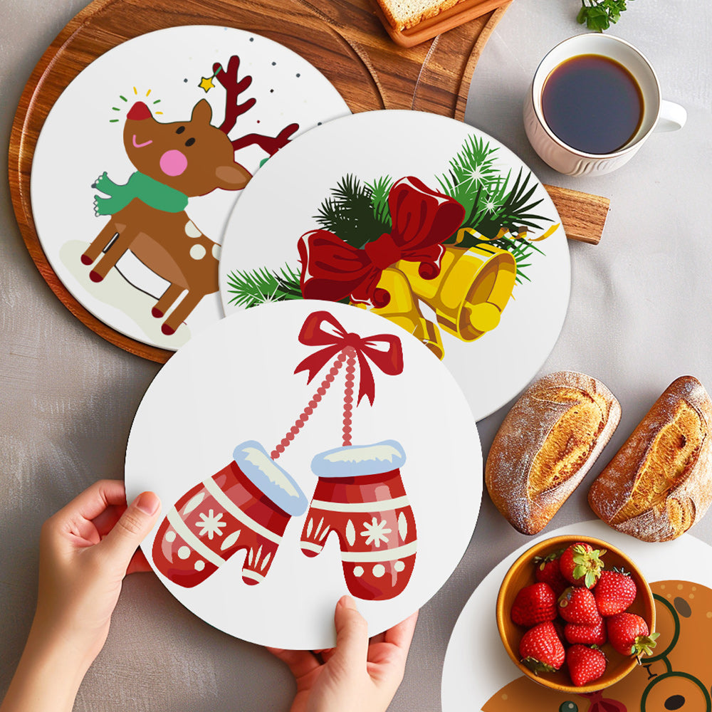 4Pcs Christmas Gloves and Bells Placemats Paint by Numbers