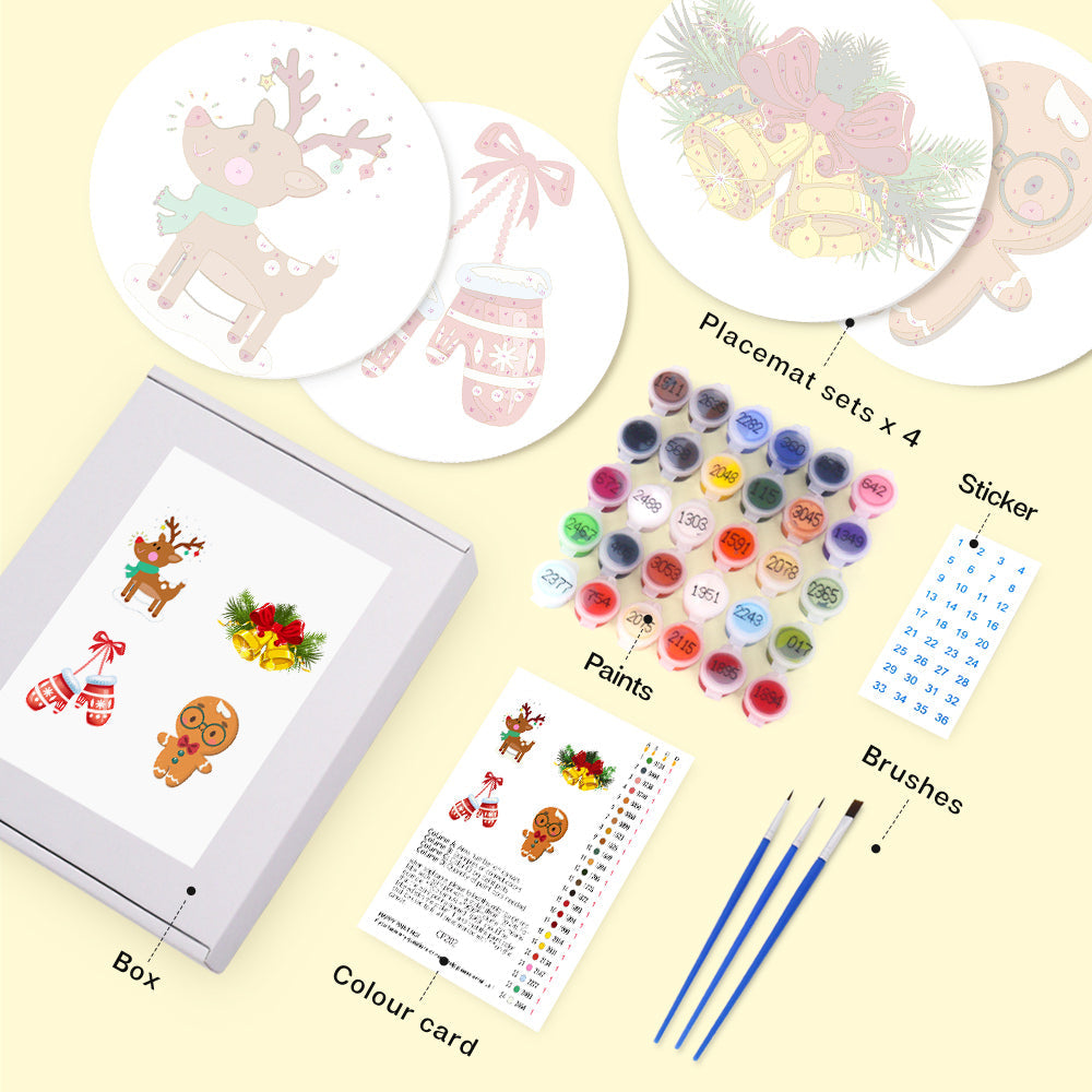 4Pcs Christmas Gloves and Bells Placemats Paint by Numbers