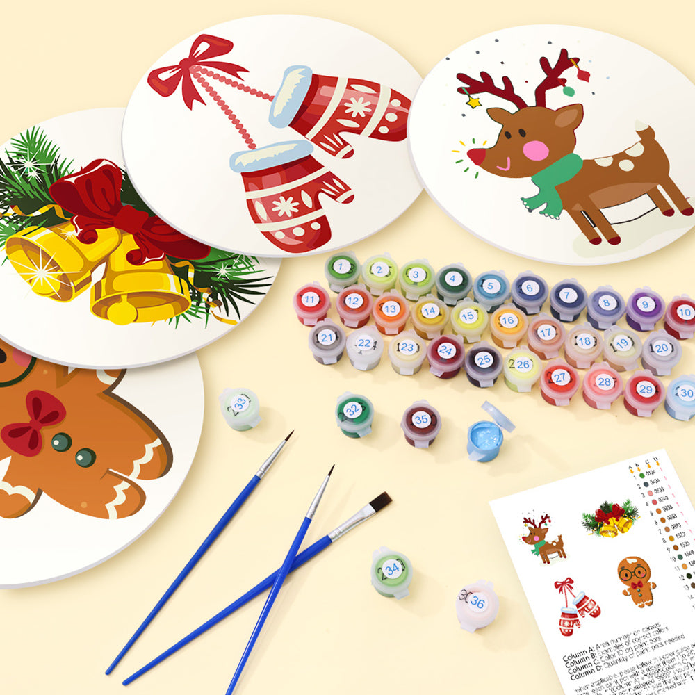 4Pcs Christmas Gloves and Bells Placemats Paint by Numbers