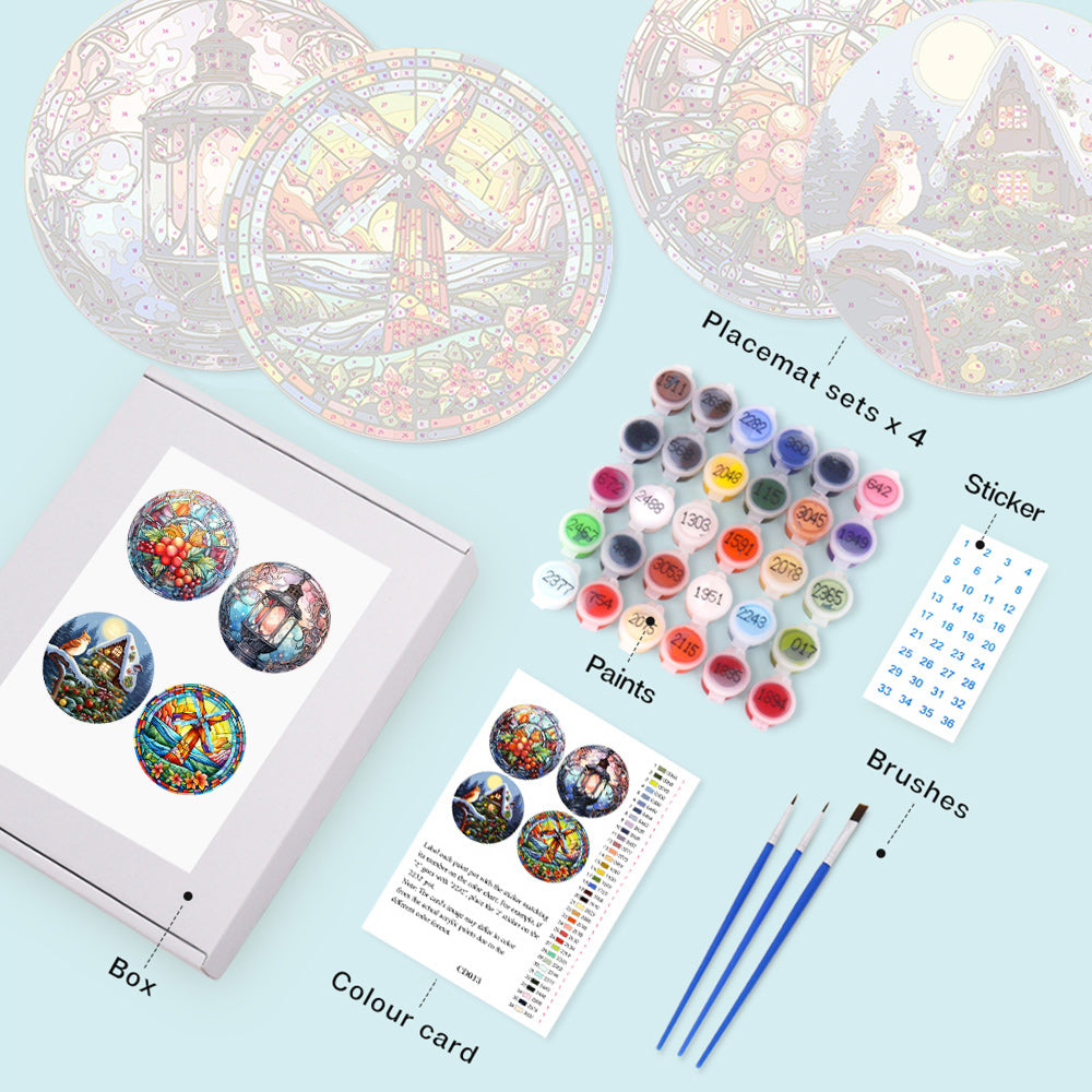 4Pcs Christmas Theme Placemats Paint by Numbers
