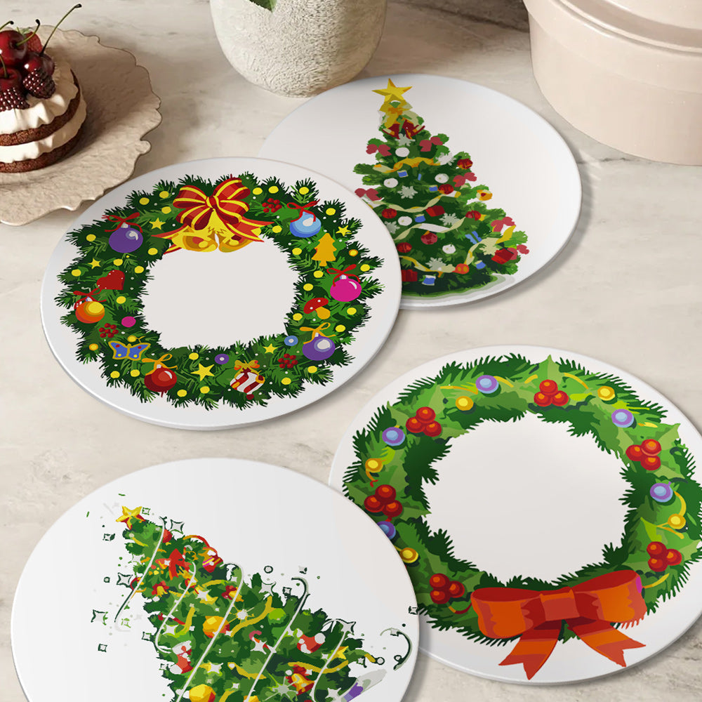 4Pcs Christmas Tree and Garland Placemats Paint by Numbers