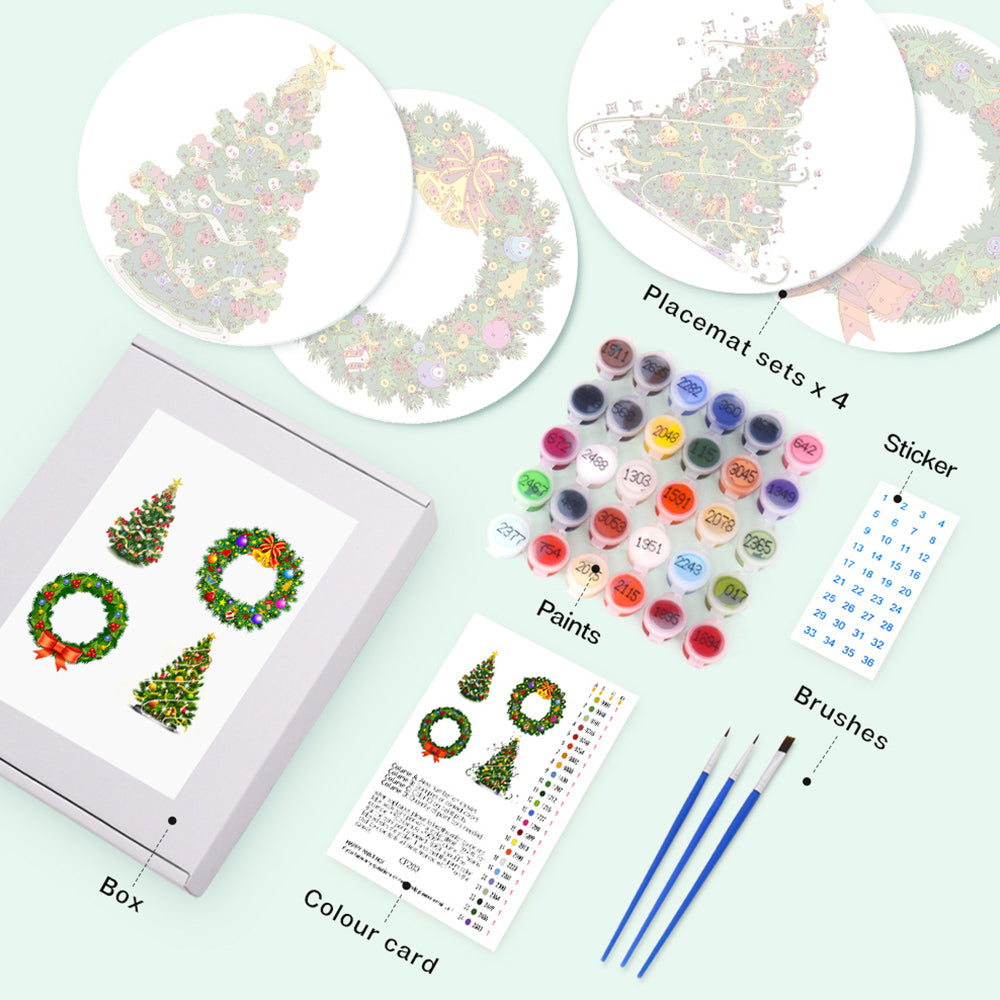 4Pcs Christmas Tree and Garland Placemats Paint by Numbers