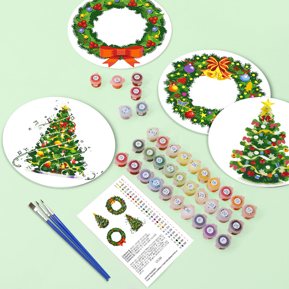 4Pcs Christmas Tree and Garland Placemats Paint by Numbers