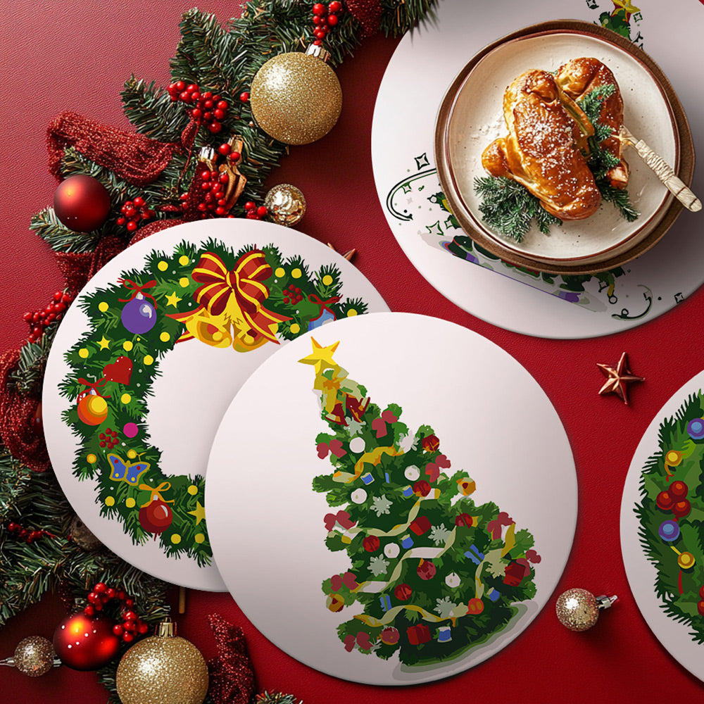 4Pcs Christmas Tree and Garland Placemats Paint by Numbers