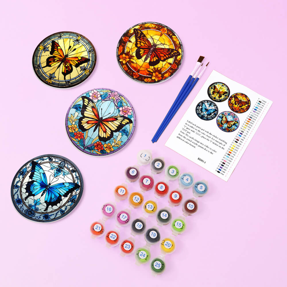 4Pcs Gorgeous Butterfly Coasters Paint by Numbers