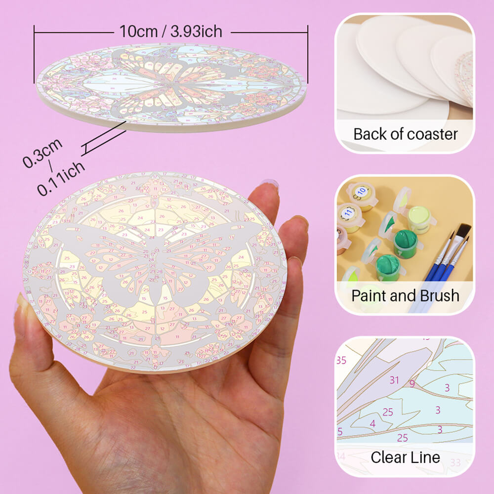 4Pcs Gorgeous Butterfly Coasters Paint by Numbers