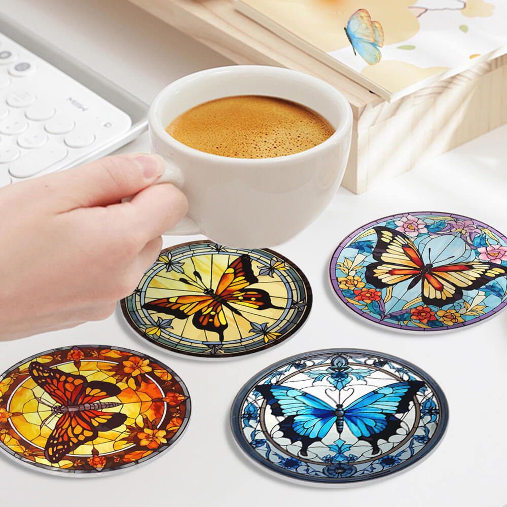 4Pcs Gorgeous Butterfly Coasters Paint by Numbers