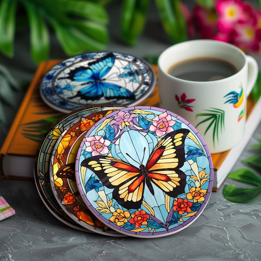 4Pcs Gorgeous Butterfly Coasters Paint by Numbers