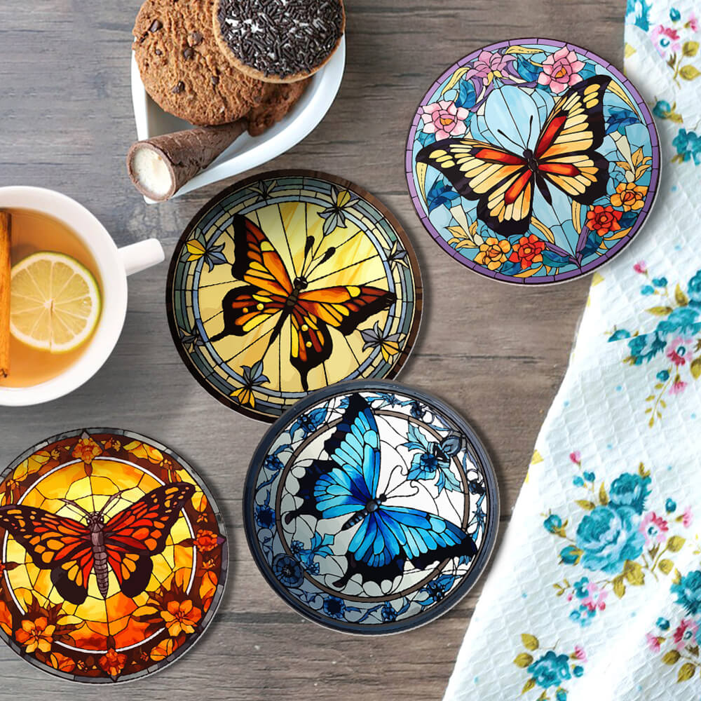 4Pcs Gorgeous Butterfly Coasters Paint by Numbers