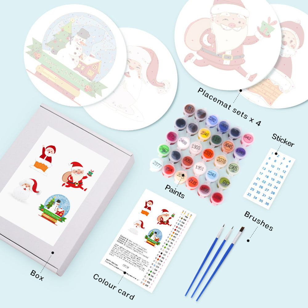 4Pcs Happy Santa Claus Placemats Paint by Numbers
