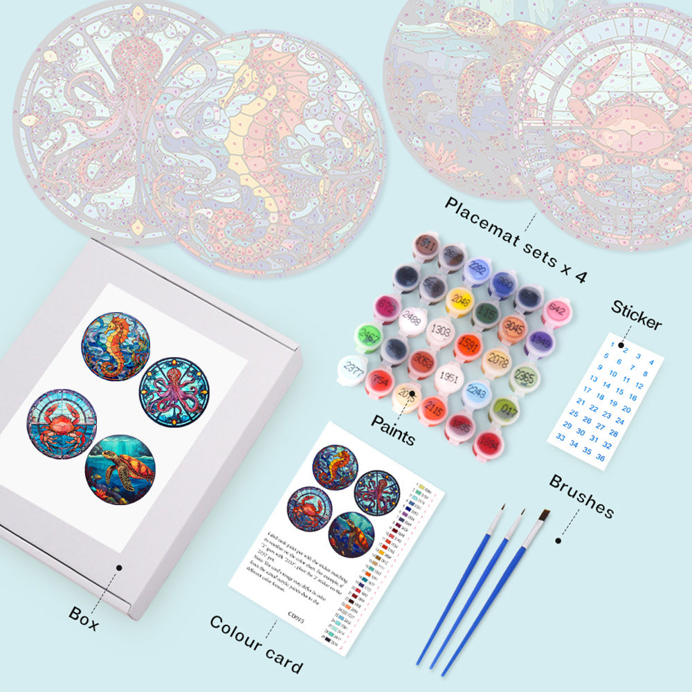 4Pcs Sea Animals Placemats Paint by Numbers