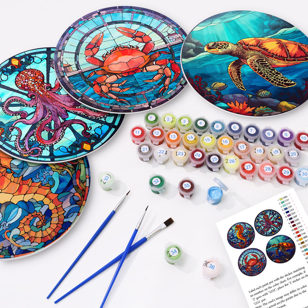 4Pcs Sea Animals Placemats Paint by Numbers