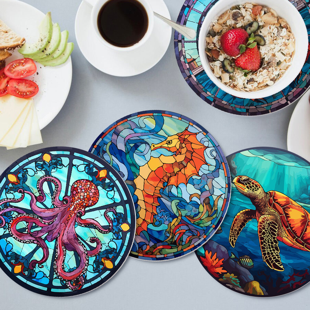 4Pcs Sea Animals Placemats Paint by Numbers