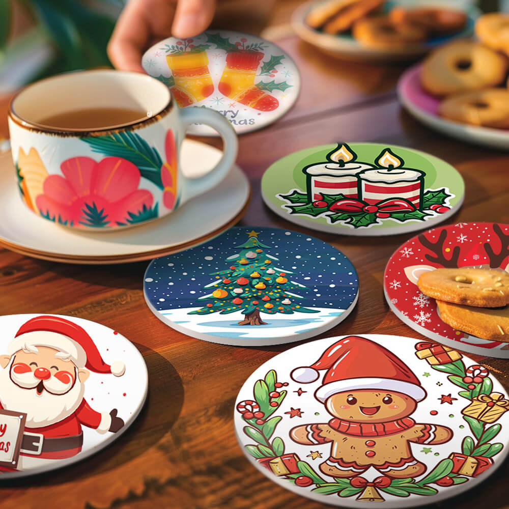 6Pcs Cartoon Christmas Coasters Paint by Numbers