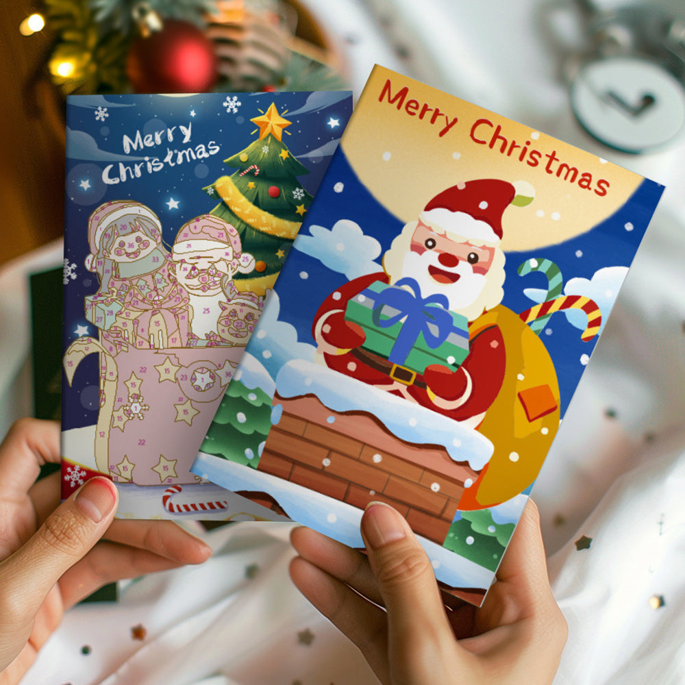 6Pcs Christmas Cards Paint by Numbers | Santa Claus's Gift Package