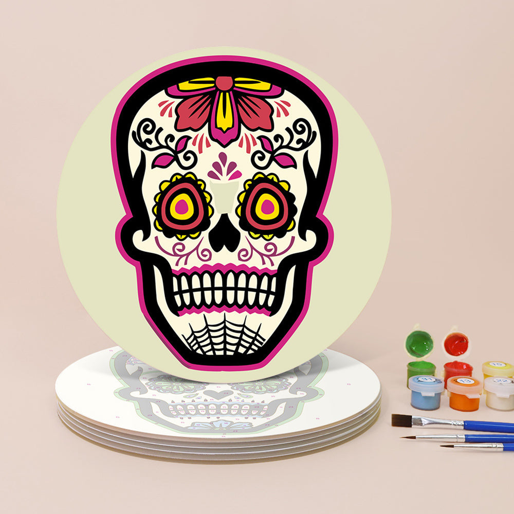 6Pcs Flower Skull Placemats Paint by Numbers