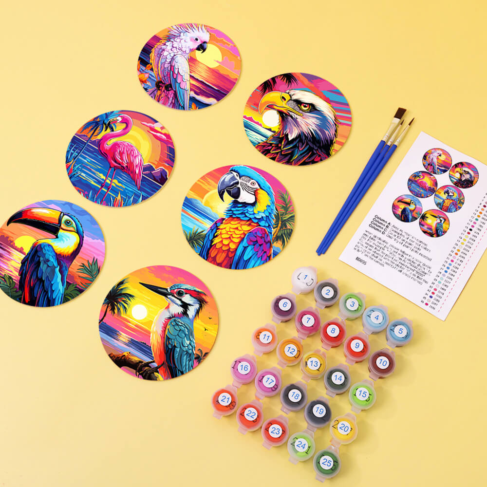 6Pcs Sunset Flying Animal Coasters Paint by Numbers