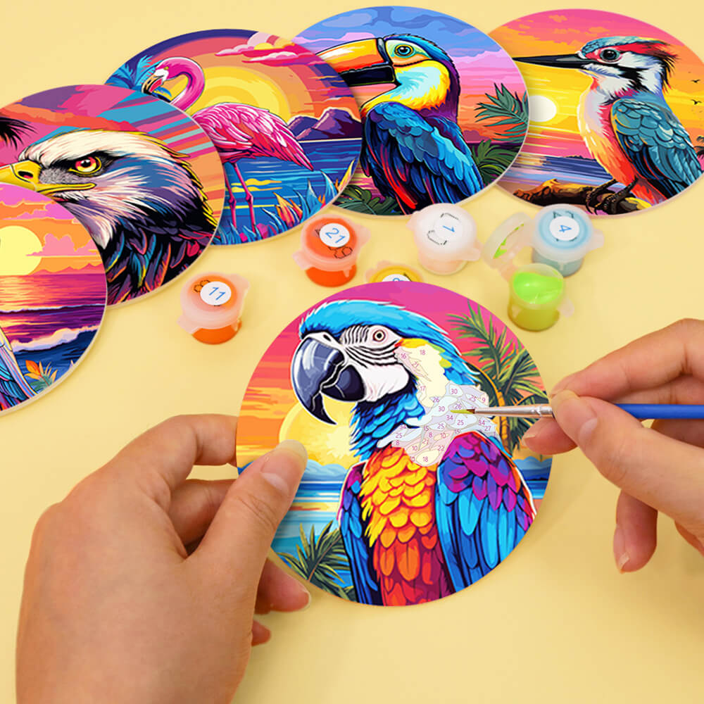 6Pcs Sunset Flying Animal Coasters Paint by Numbers