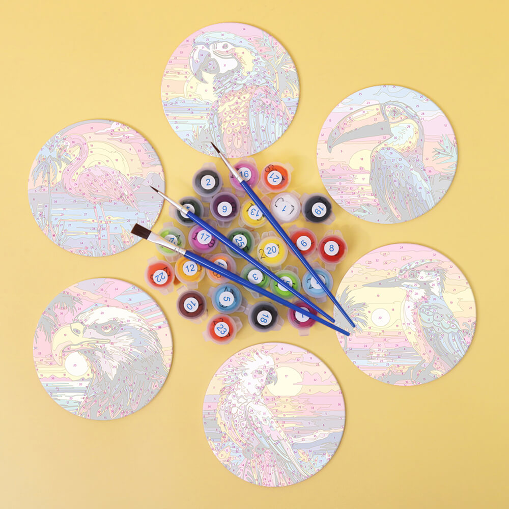 6Pcs Sunset Flying Animal Coasters Paint by Numbers