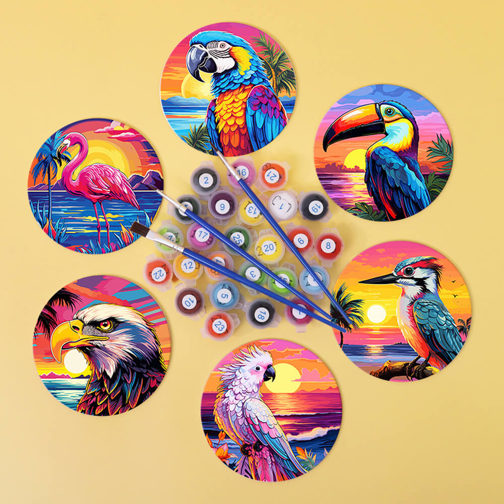 6Pcs Sunset Flying Animal Coasters Paint by Numbers