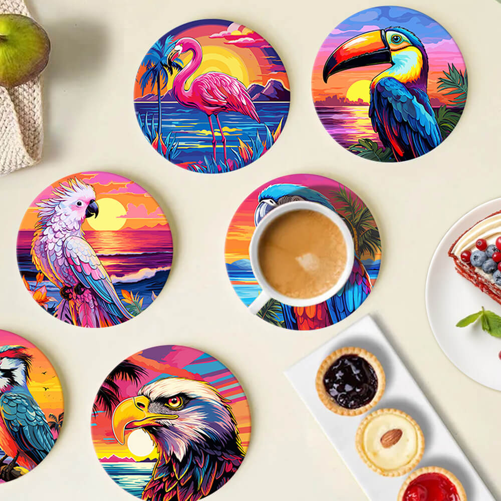 6Pcs Sunset Flying Animal Coasters Paint by Numbers
