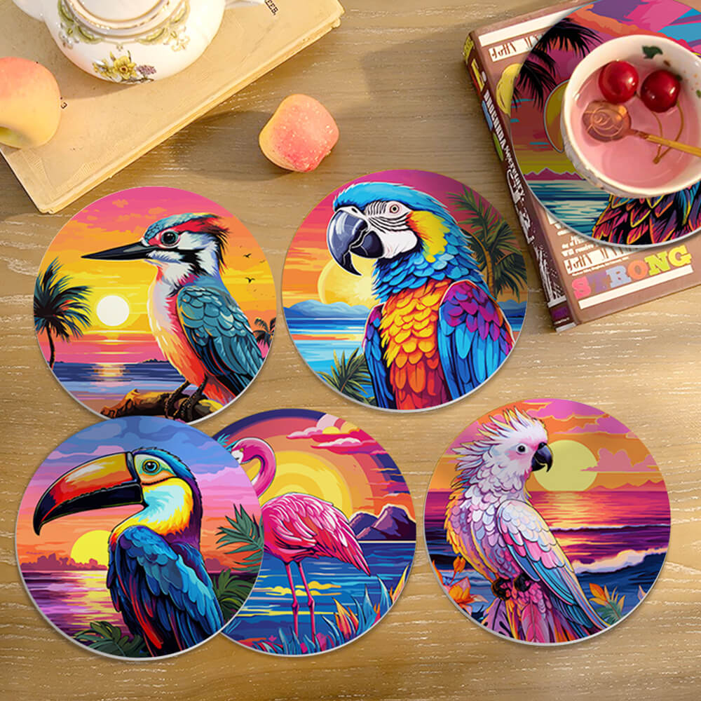 6Pcs Sunset Flying Animal Coasters Paint by Numbers