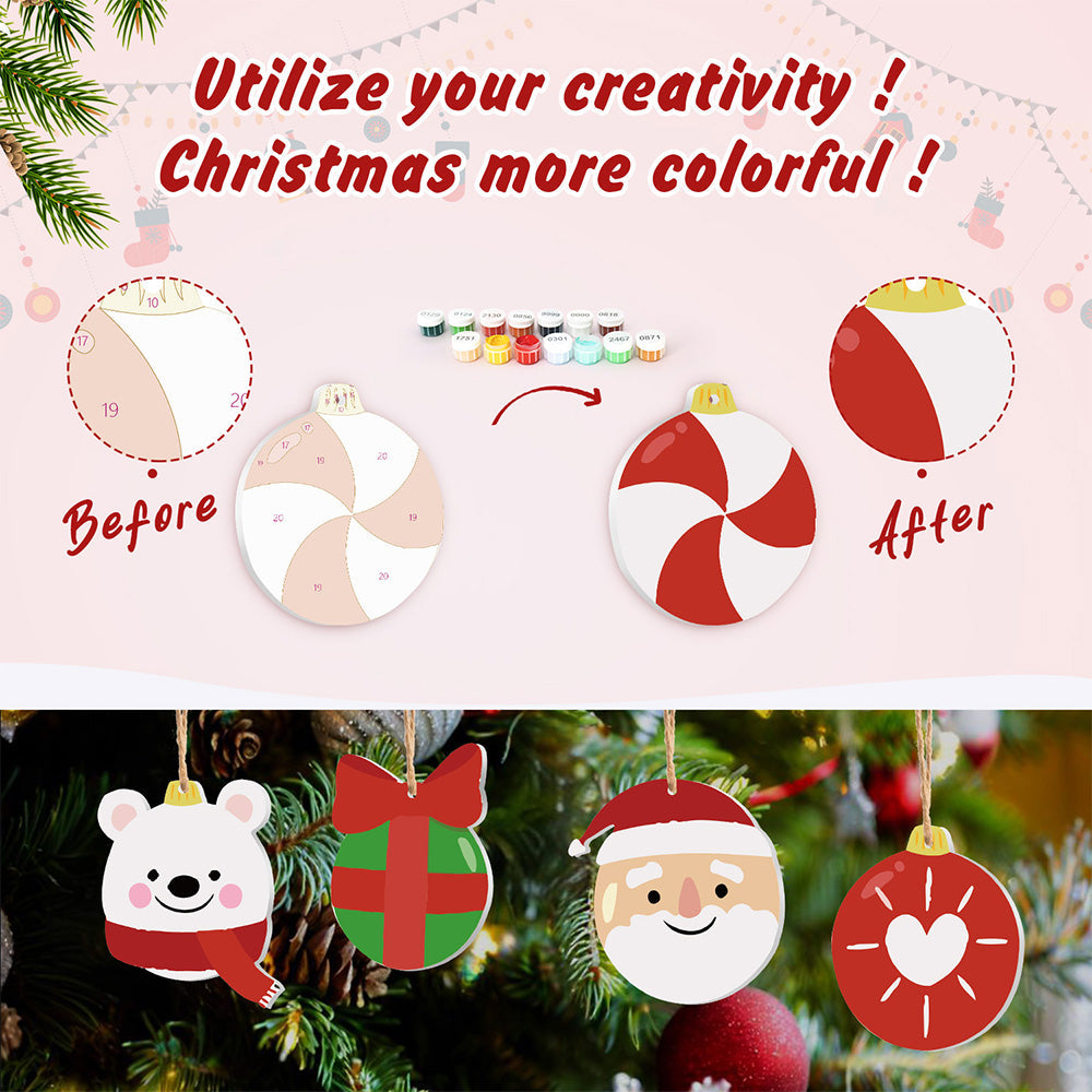 8Pcs Christmas Ornament Paint by Numbers | Gift and Animals Set