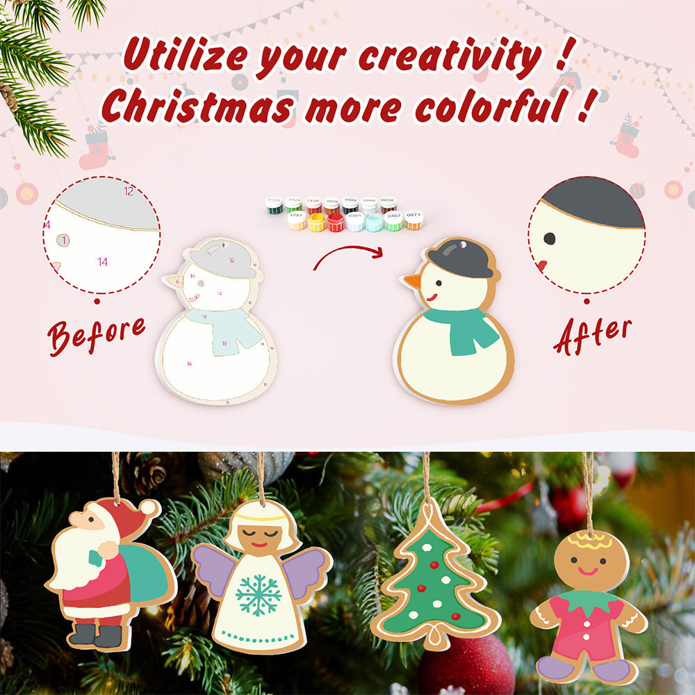 8Pcs Christmas Ornament Paint by Numbers | Santa Claus and Angel Set