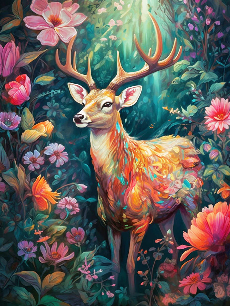 Deer among Flowers Paint by Numbers