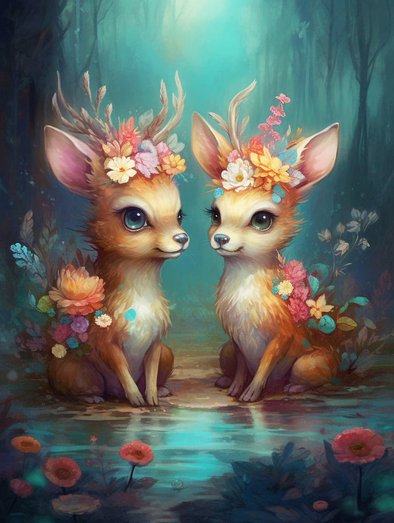 Cute Deer with Flowers Paint by Numbers