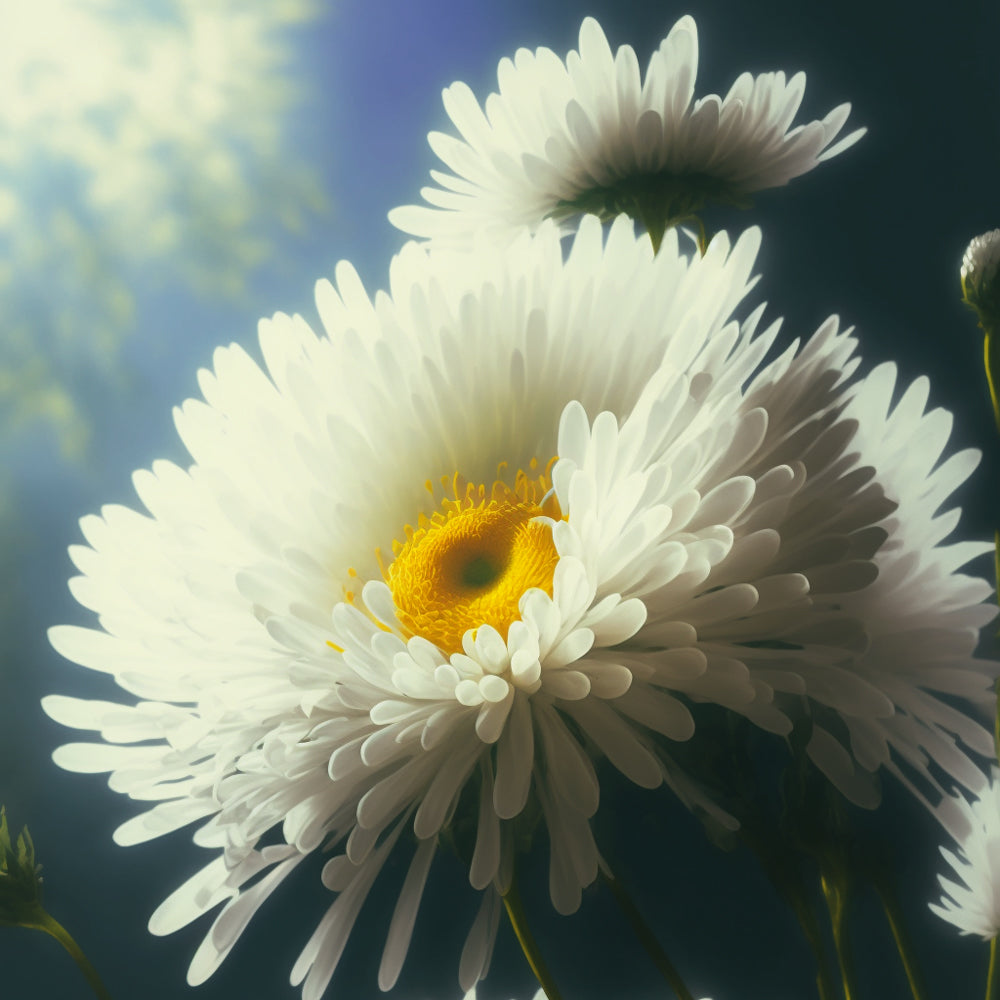 White Chrysanthemums and Sunshine Paint by Numbers