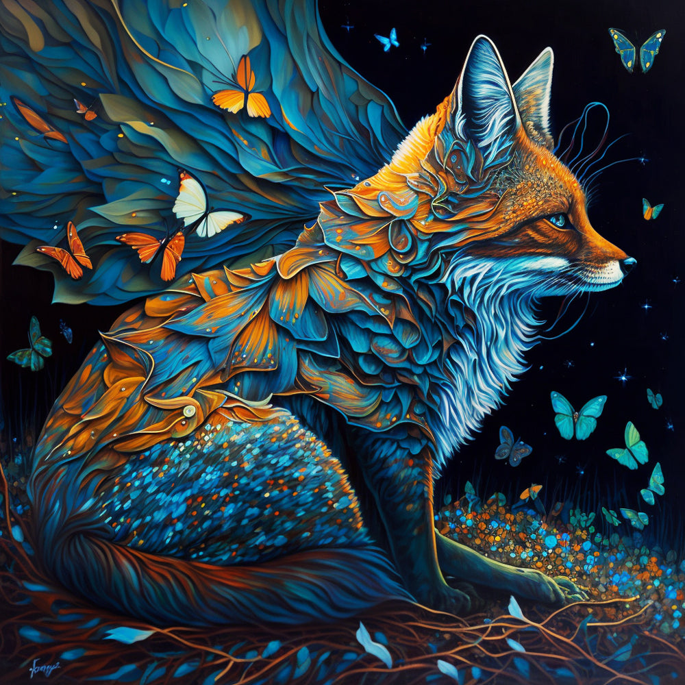 Fox and Butterflies in the Dark Paint by Numbers