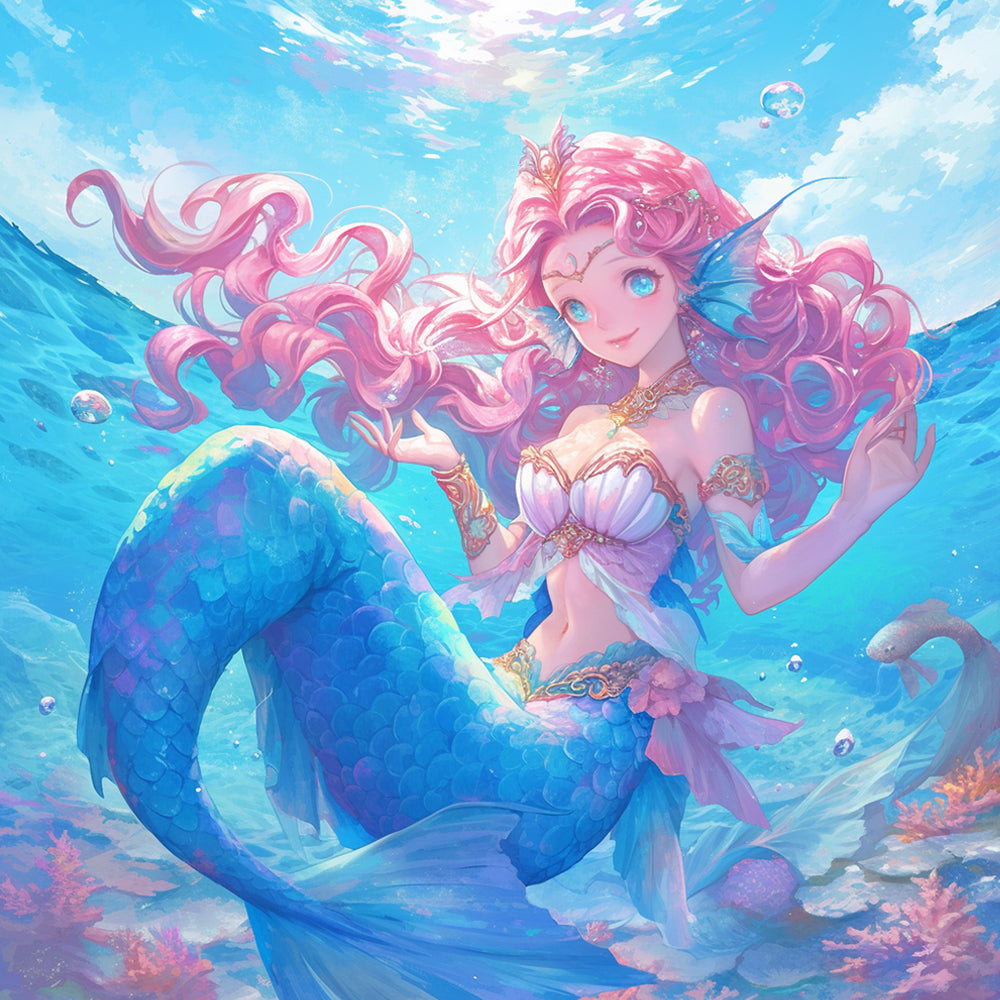 Beautiful Mermaid and Blue Sea Paint by Numbers