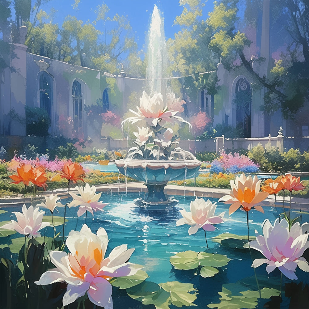 Lotus and Fountain Paint by Numbers