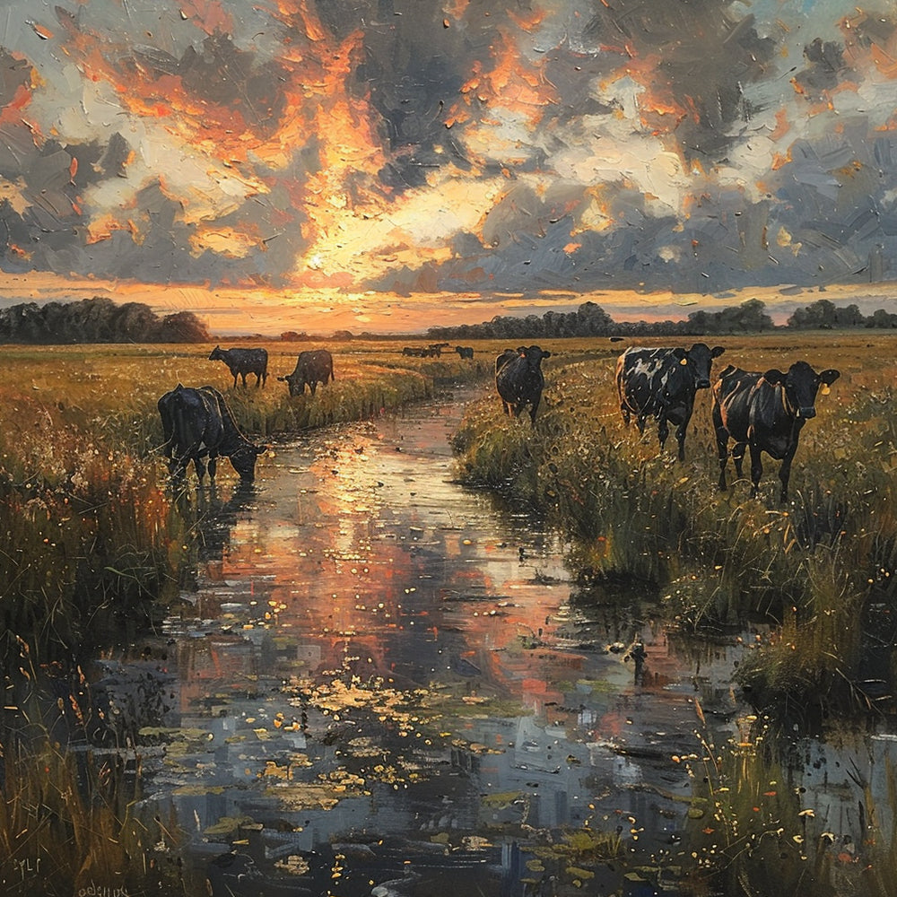 Cows and Sunset Clouds Paint by Numbers