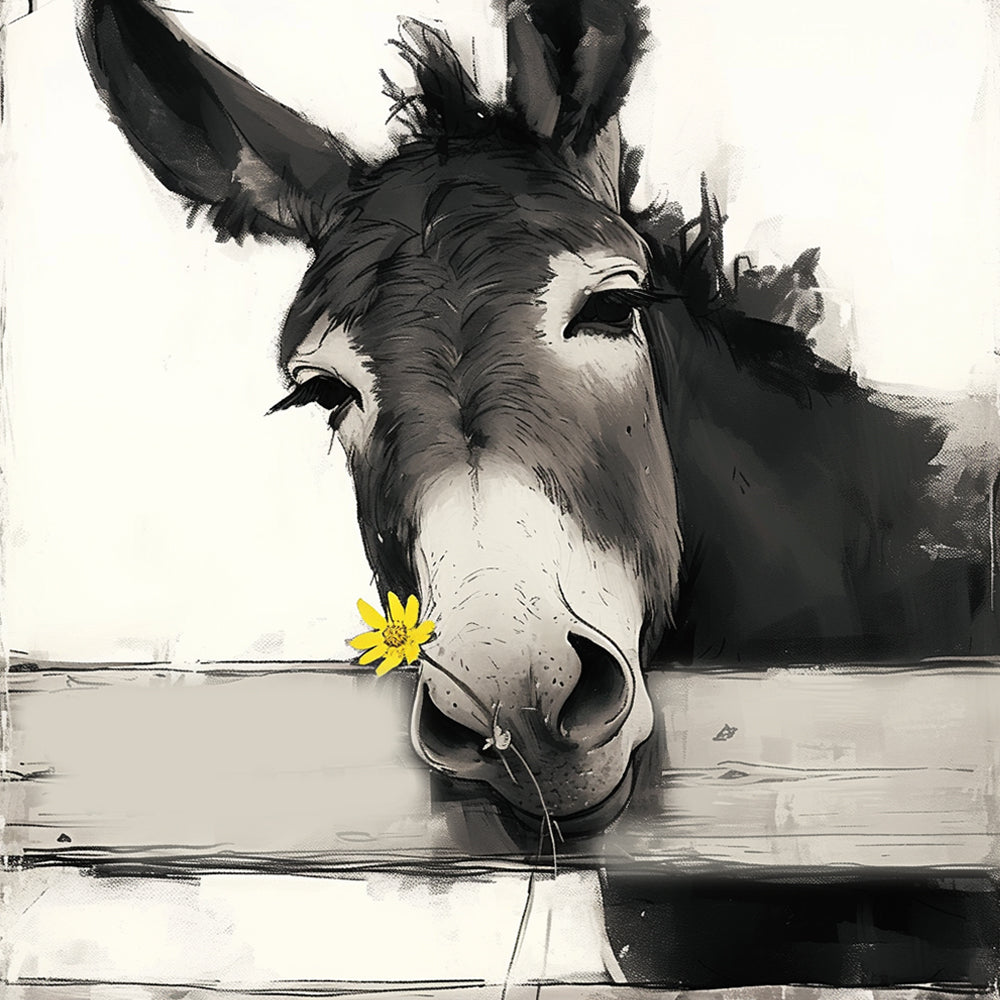 Black Donkey and Small Yellow Flower Paint by Numbers