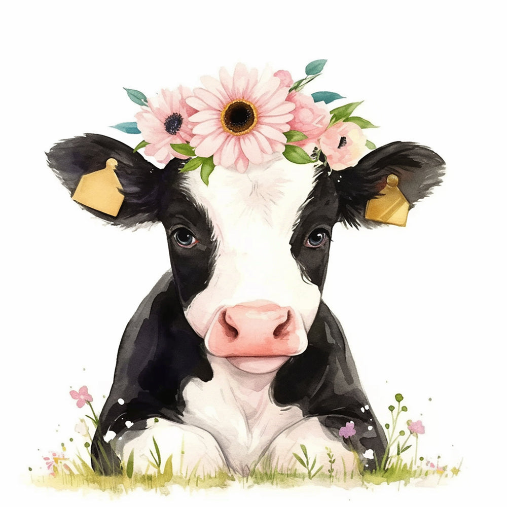 Cow with Pink Flowers on the Head Paint by Numbers