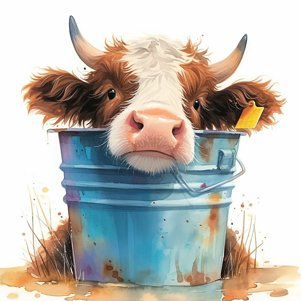 Cow and Blue Bucket Paint by Numbers