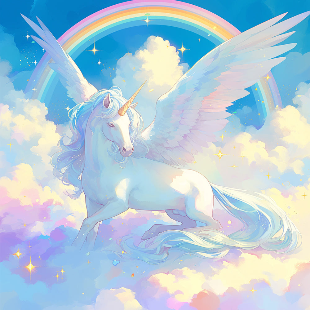 Unicorn and Rainbow on Clouds Paint by Numbers