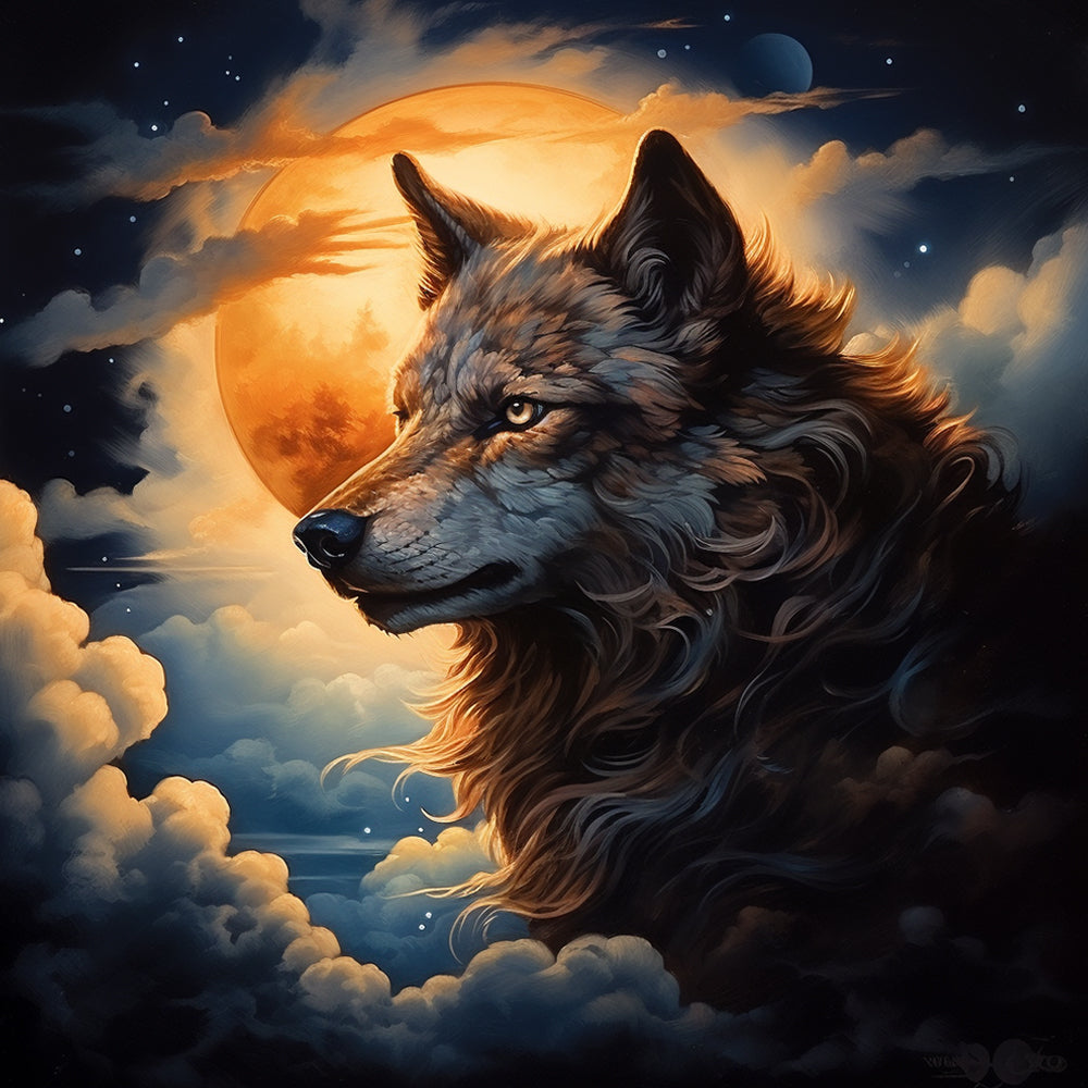 Wolf and Moon Paint by Numbers