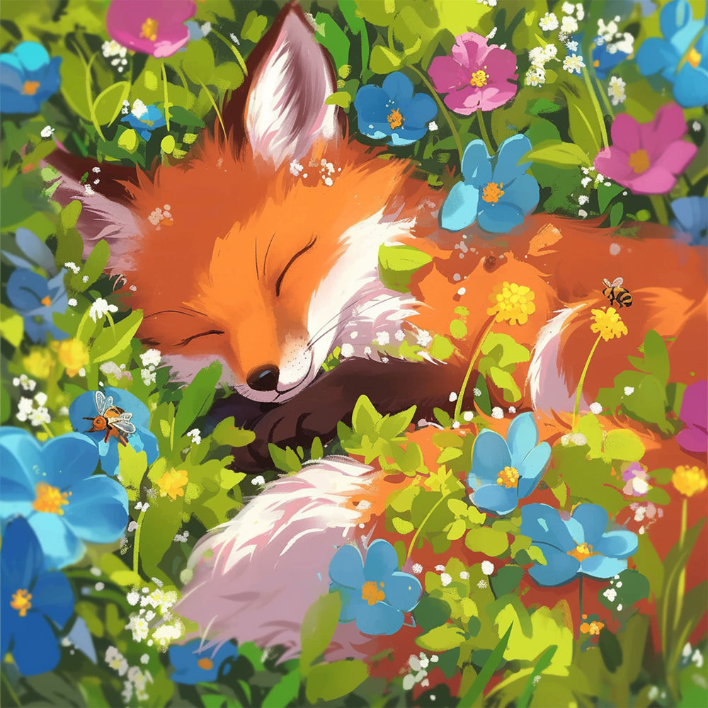 Fox Lying among Flowers Paint by Numbers