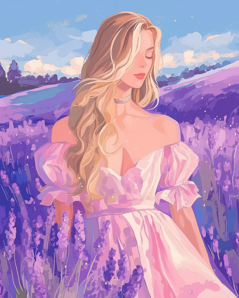 Woman in Lavender Field Paint by Numbers