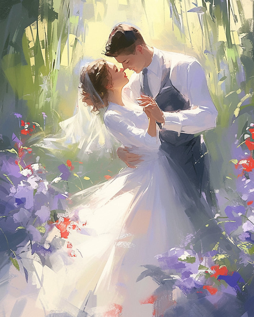 Bride and Groom among Flowers Paint by Numbers